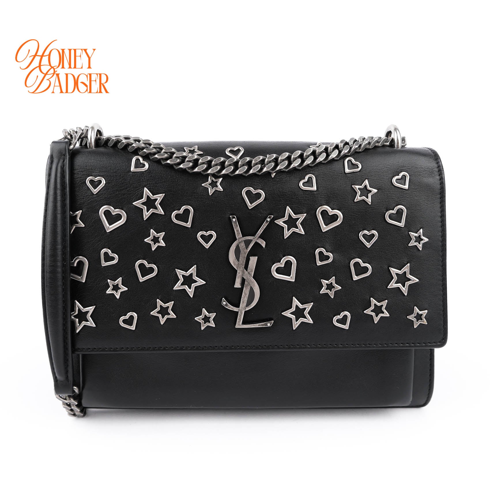 Saint Laurent Medium Sunset Bag with Heart & Star Studs - Black/Silver