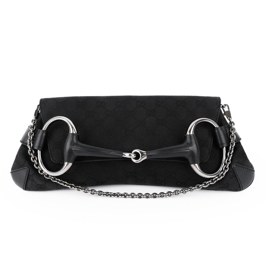 Gucci GG Canvas Horsebit Chain Clutch / Shoulder Bag (Large) 114923