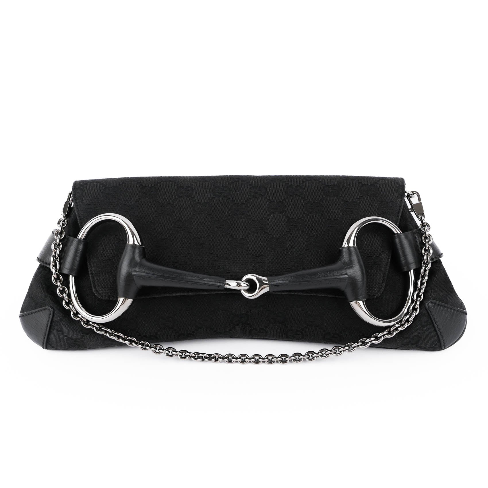 Gucci GG Canvas Horsebit Chain Clutch / Shoulder Bag (Large) 114923