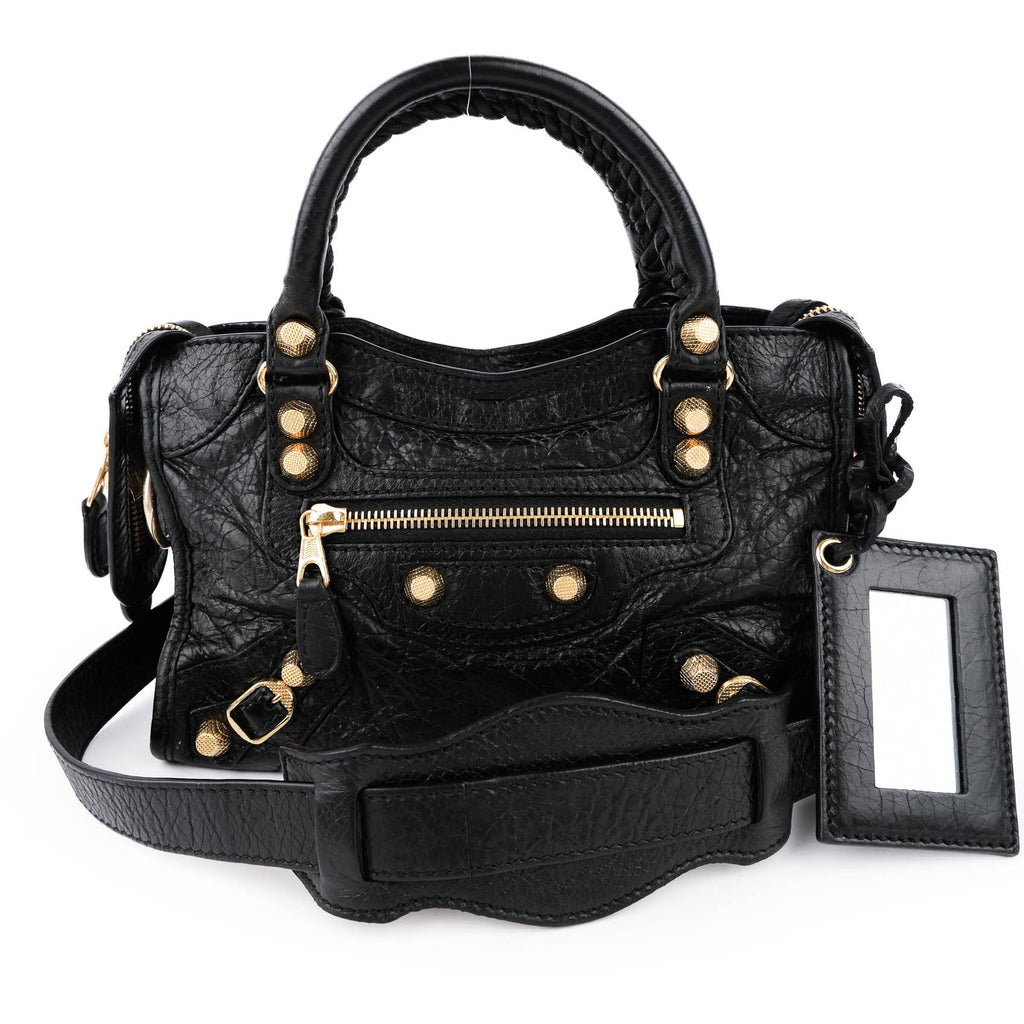 Balenciaga Classic City Mini with Giant 12 Gold Hardware (Black Lambskin)