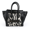 Celine Old Logo Luggage Large Shopper Tote Bag Abstract Leopard Canvas Black Leather