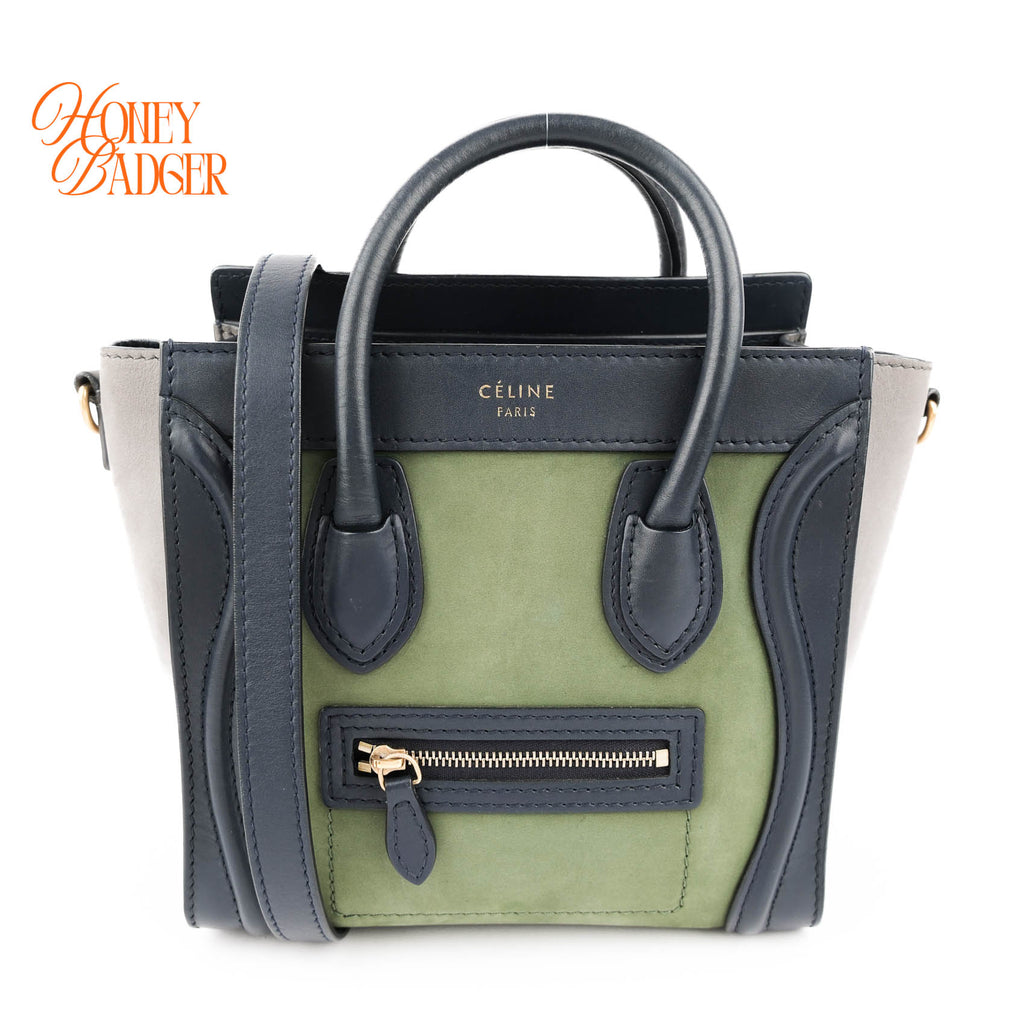 Celine Tricolor Leather & Suede Luggage Nano Shopper