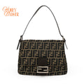 Fendi Zucca Canvas Mamma Baguette Shoulder Bag Tobacco Brown Leather Silver Hardware
