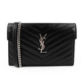 Yves Saint Laurent Vintage Cassandra Monogram Shoulder Bag - Black Leather Silver Logo