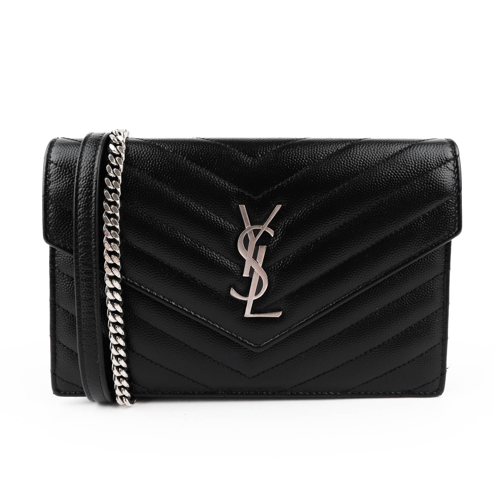 Yves Saint Laurent Vintage Cassandra Monogram Shoulder Bag - Black Leather Silver Logo