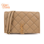 Saint Laurent Paris Becky Leather Chain Wallet in Beige