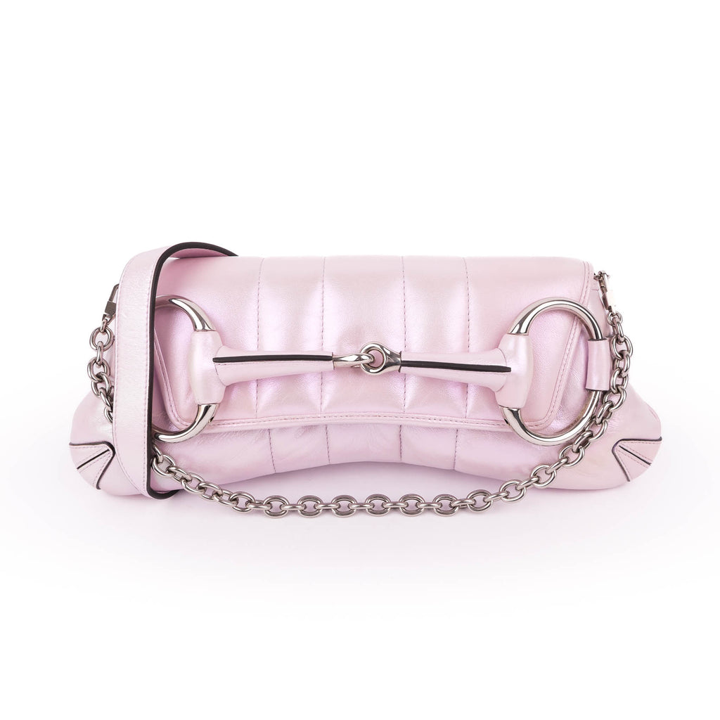Gucci Metallic Purple Quilted Leather Large Horsebit Chain Bag with Silver Hardware