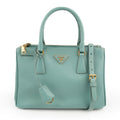Prada Galleria Medium Saffiano Leather 2-Way Handbag Light Blue Gold Hardware