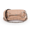 Gucci Horsebit 1955 Small Chain Shoulder Bag Quilted Leather Beige Silver Hardware