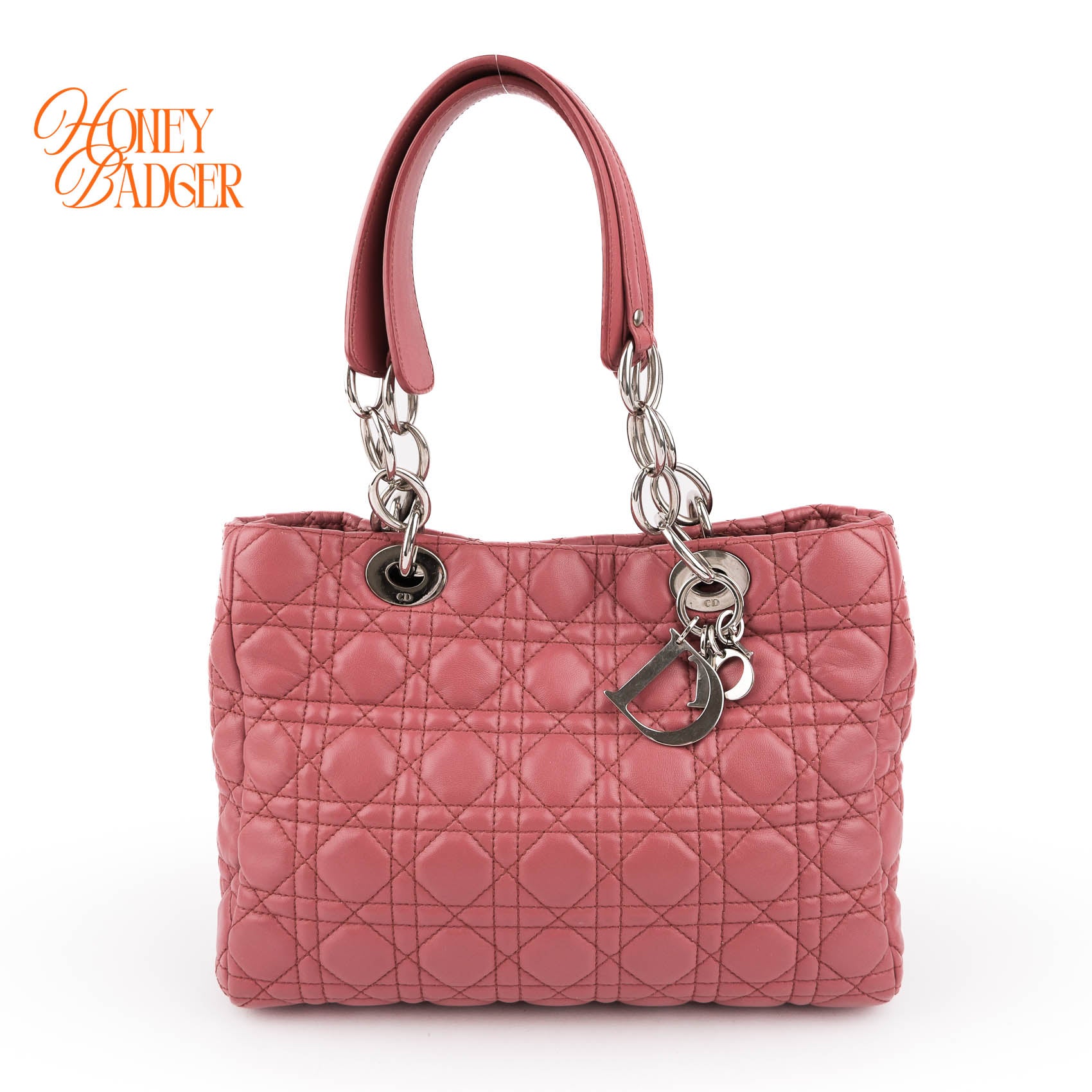 Christian Dior Soft Chain Tote Cannage Pink Lambskin Silver Hardware Shoulder Bag
