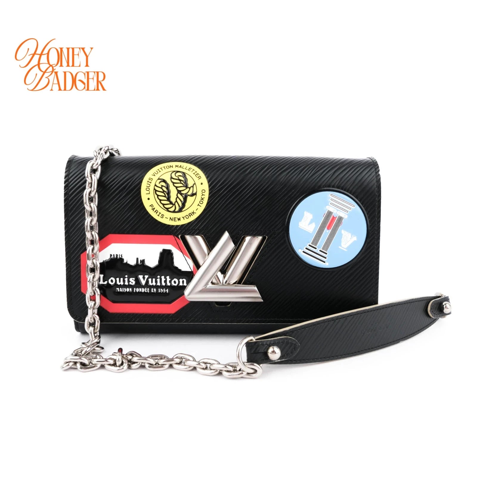 Louis Vuitton Twist Chain Wallet Epi Leather Black Patches Rank A