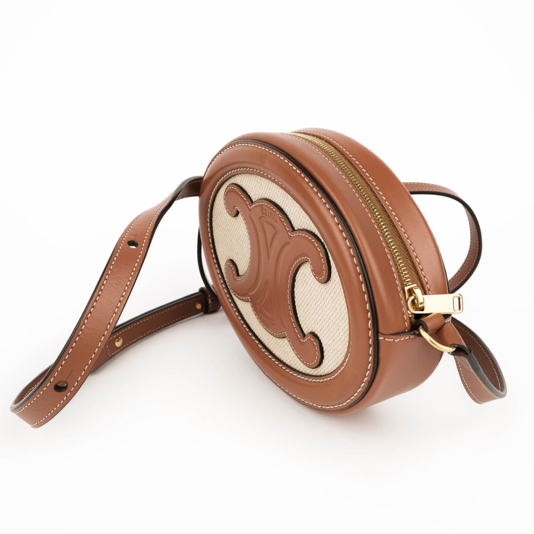Celine Crossbody Oval Purse Cuir Triomphe in Textile and Calfskin