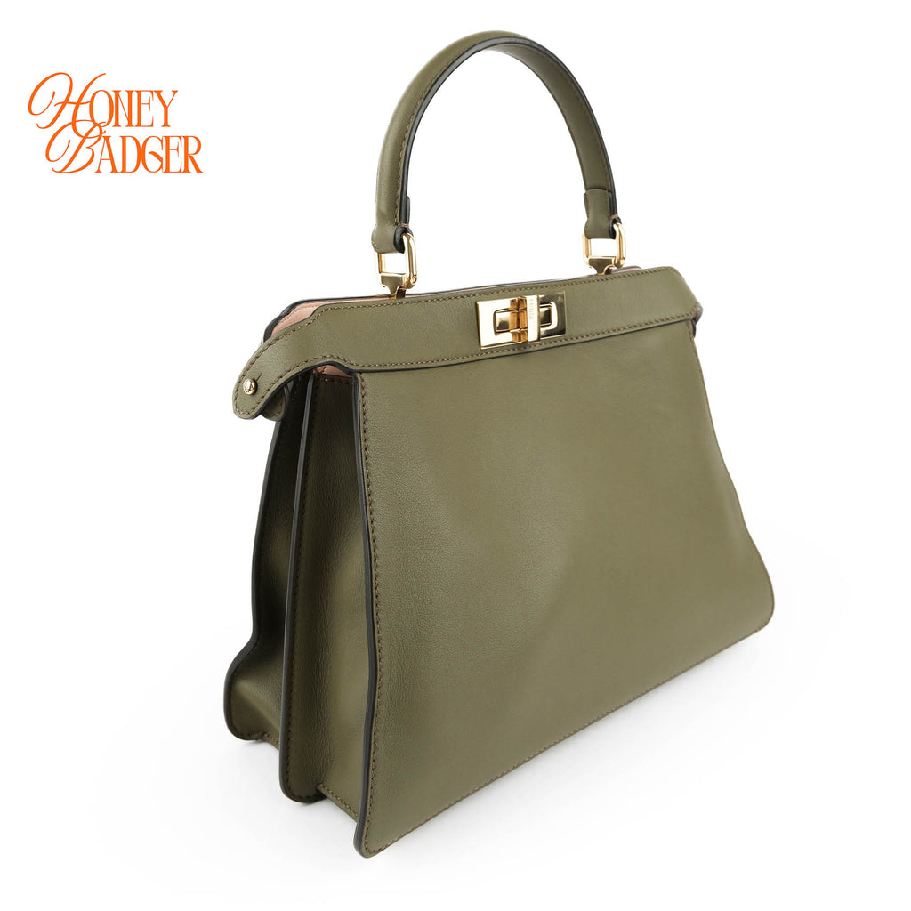 Fendi Peekaboo ISeeU Medium Olive Green Leather Gold Hardware 2WAY Bag 8BN321