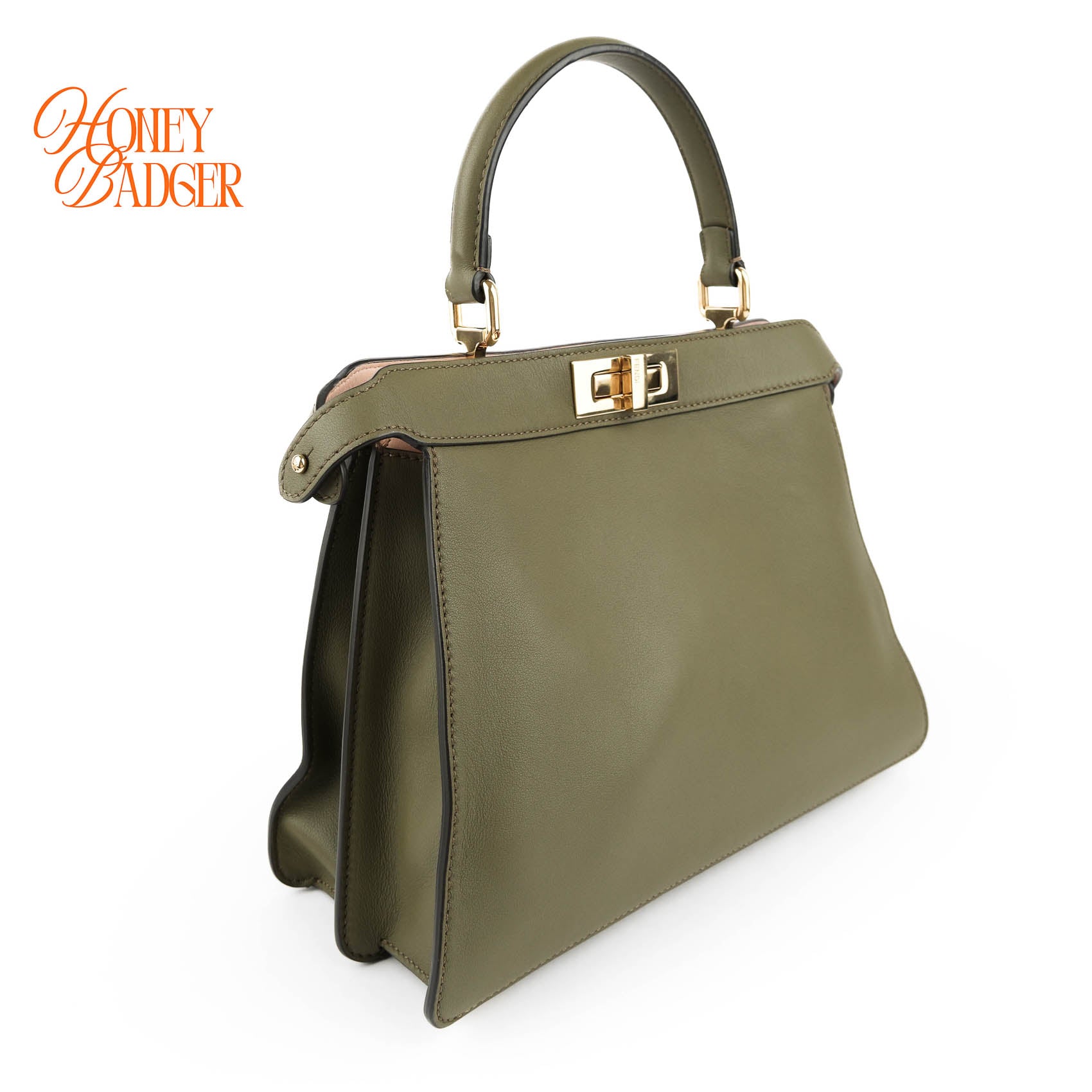 Fendi Peekaboo ISeeU Medium Olive Green Leather Gold Hardware 2WAY Bag 8BN321
