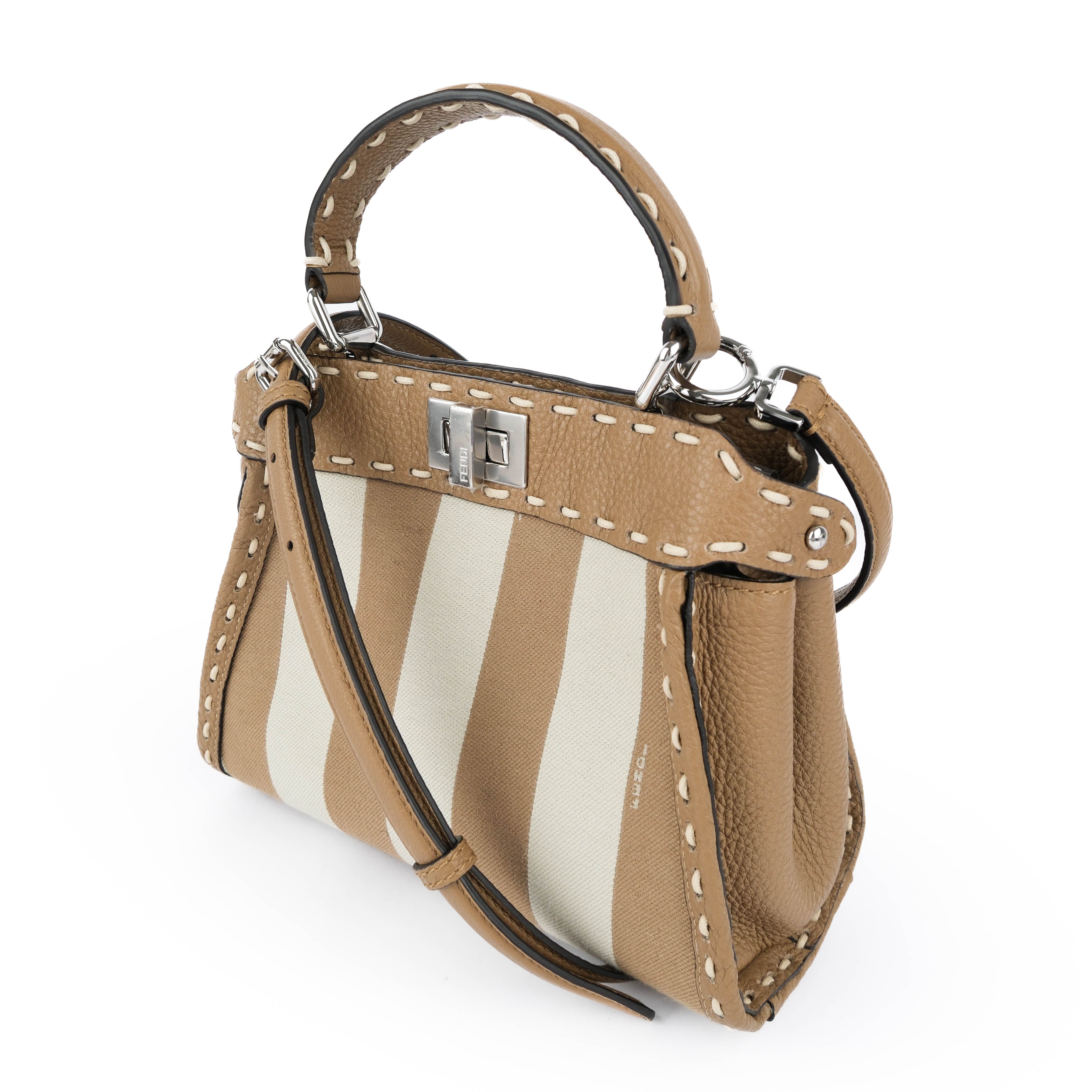 Fendi Mini Peekaboo Selleria Brown Leather and Canvas Bag