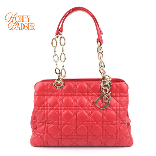Dior Soft Shopping Tote Cannage Lambskin Red Gold Hardware Rank AB