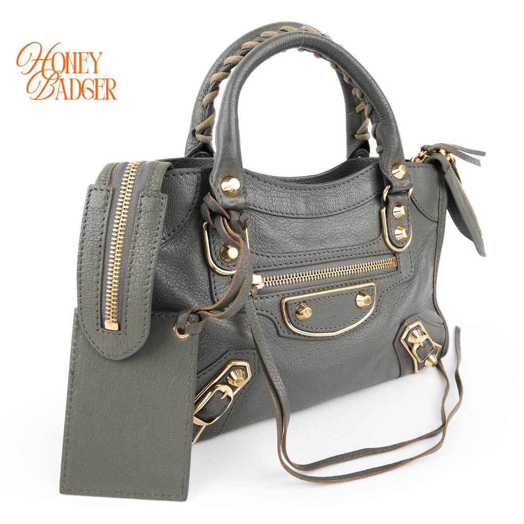 Balenciaga Metallic Edge Mini City Gray Leather Gold Hardware 2WAY Bag 390160