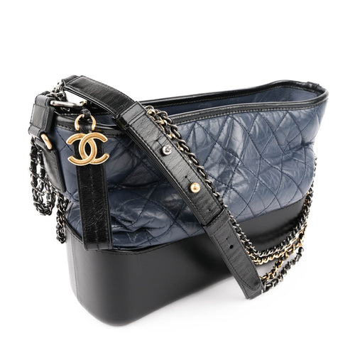 Chanel Gabrielle Medium Hobo Bag Navy Blue & Black Aged Calfskin AS1521