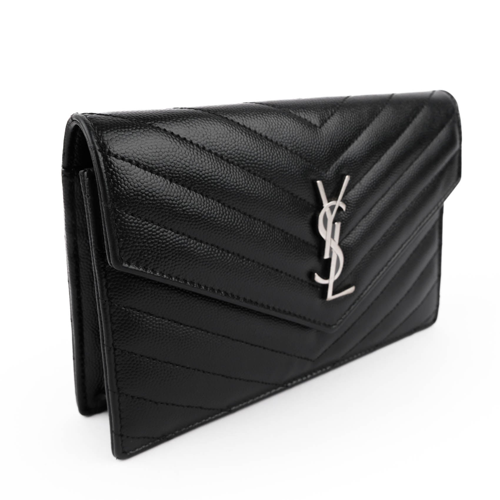 Yves Saint Laurent Vintage Cassandra Monogram Shoulder Bag - Black Leather Silver Logo