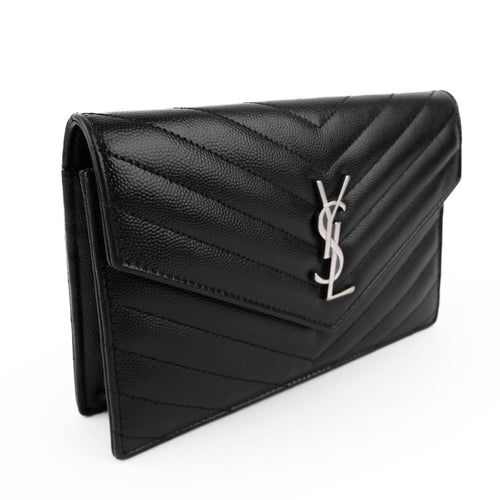 Yves Saint Laurent Vintage Cassandra Monogram Shoulder Bag - Black Leather Silver Logo