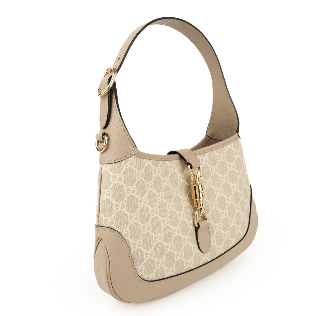 Gucci Jackie 1961 Small Shoulder Bag in Beige & White GG Supreme Canvas