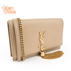 Saint Laurent Paris Kate Tassel Chain Wallet 452159 Smooth Leather Beige Gold Hardware