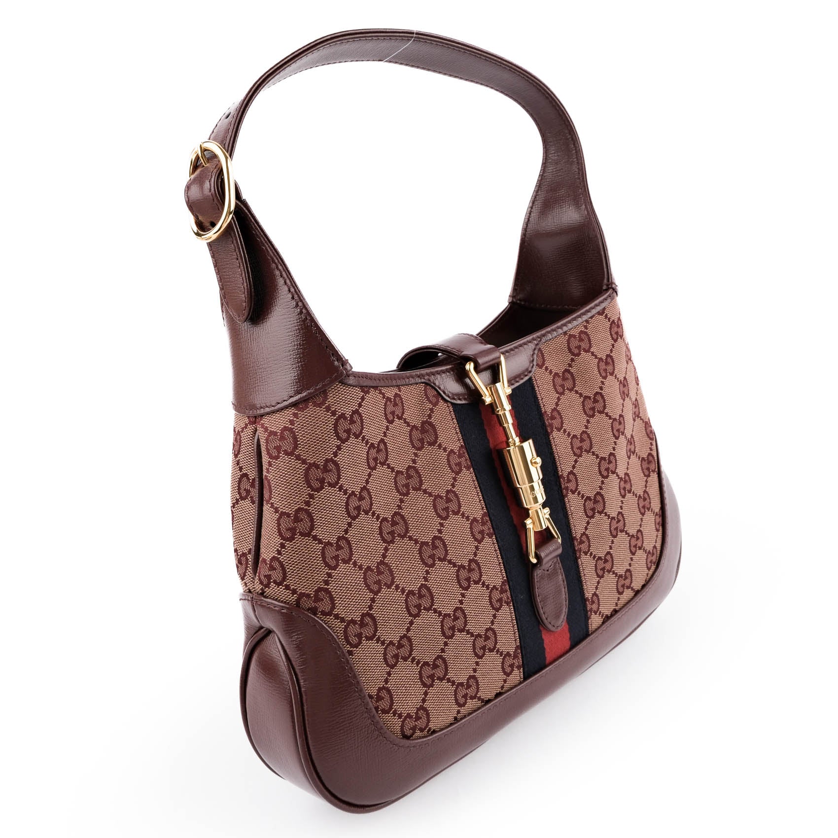Gucci Jackie 1961 Small GG Canvas Leather Bordeaux Shoulder Bag 636706