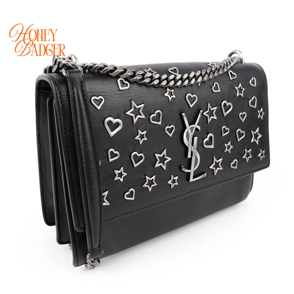 Saint Laurent Medium Sunset Bag with Heart & Star Studs - Black/Silver