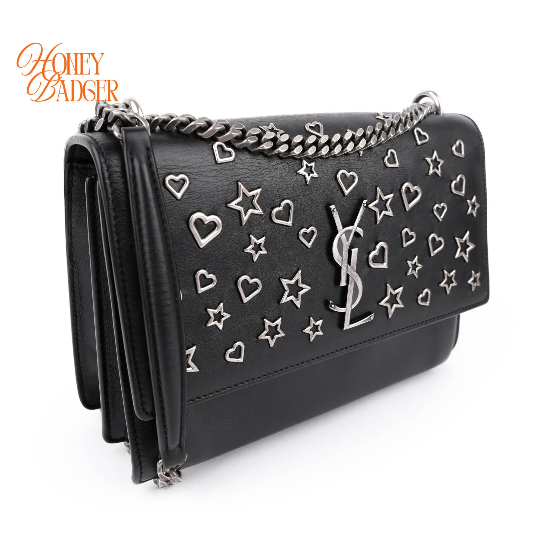 Saint Laurent Medium Sunset Bag with Heart & Star Studs - Black/Silver