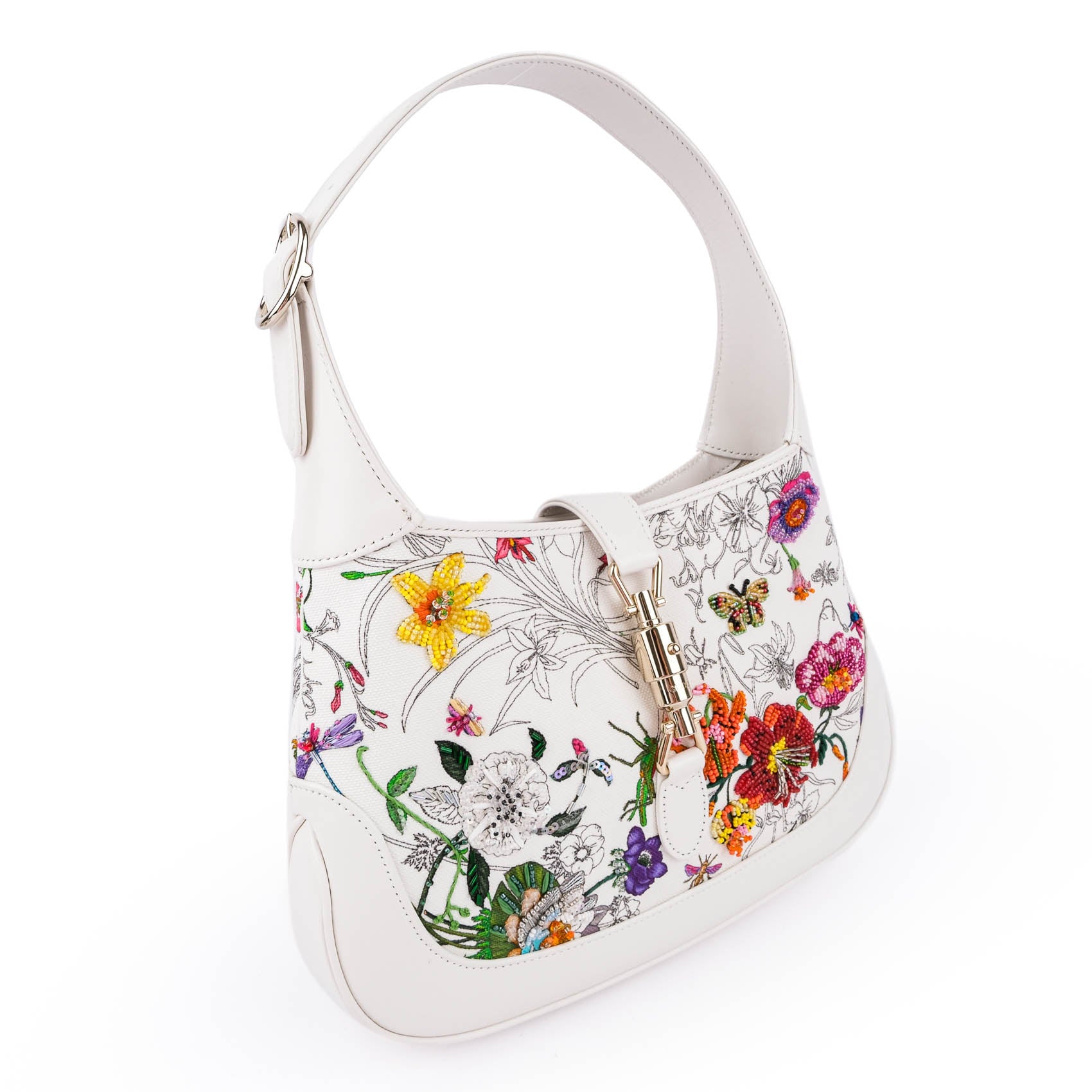 【Ultra-Rare】Gucci Jackie 1961 Embroidered Medium Bag – White Flora 833047 FAETU 9143