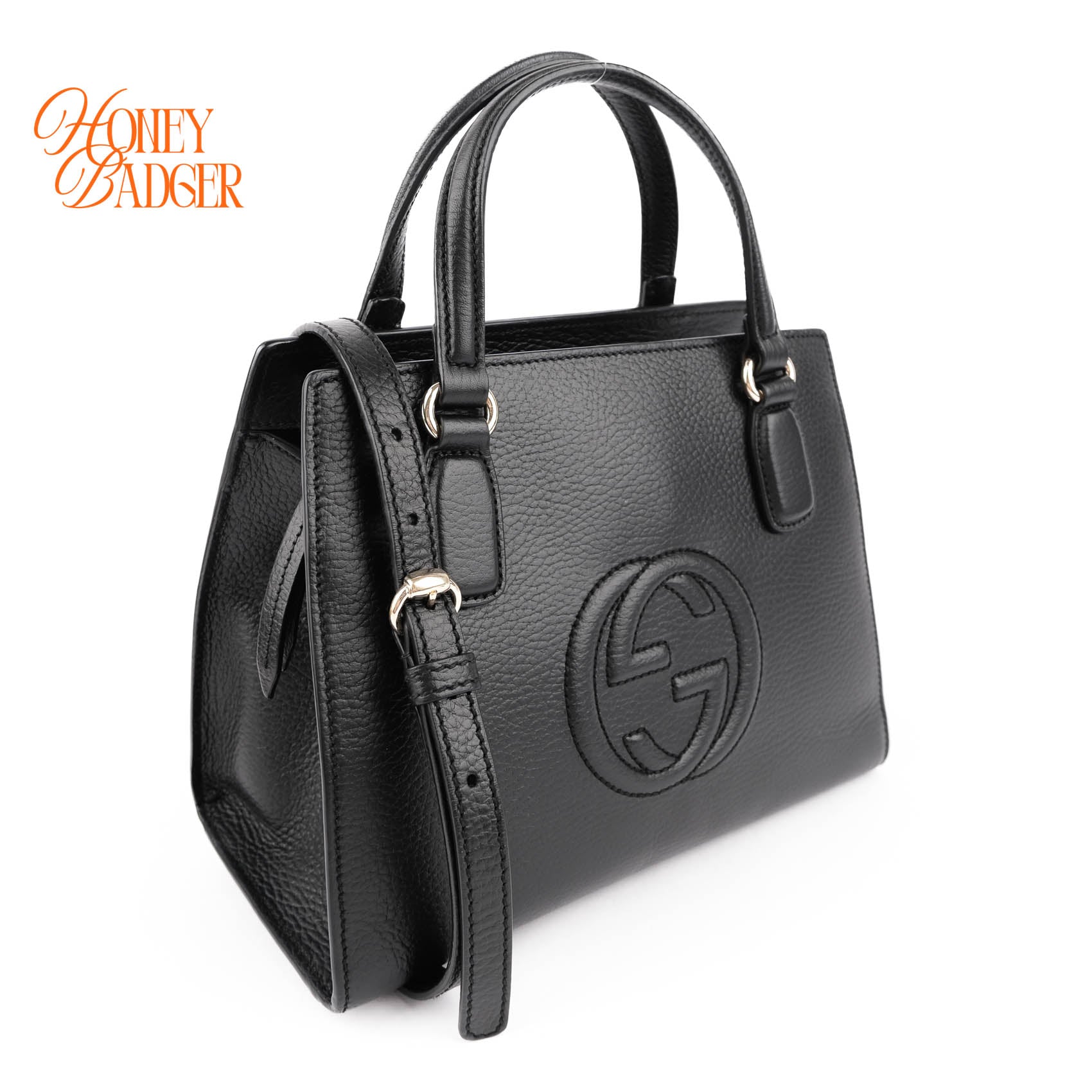 Gucci Soho Interlocking G Small Tote Bag Black Grained Leather 2WAY 607722