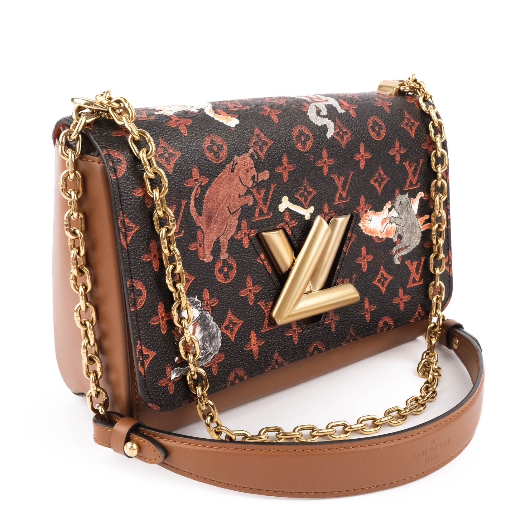 Louis Vuitton Catgram Twist MM Shoulder Bag Monogram Canvas Brown M44408