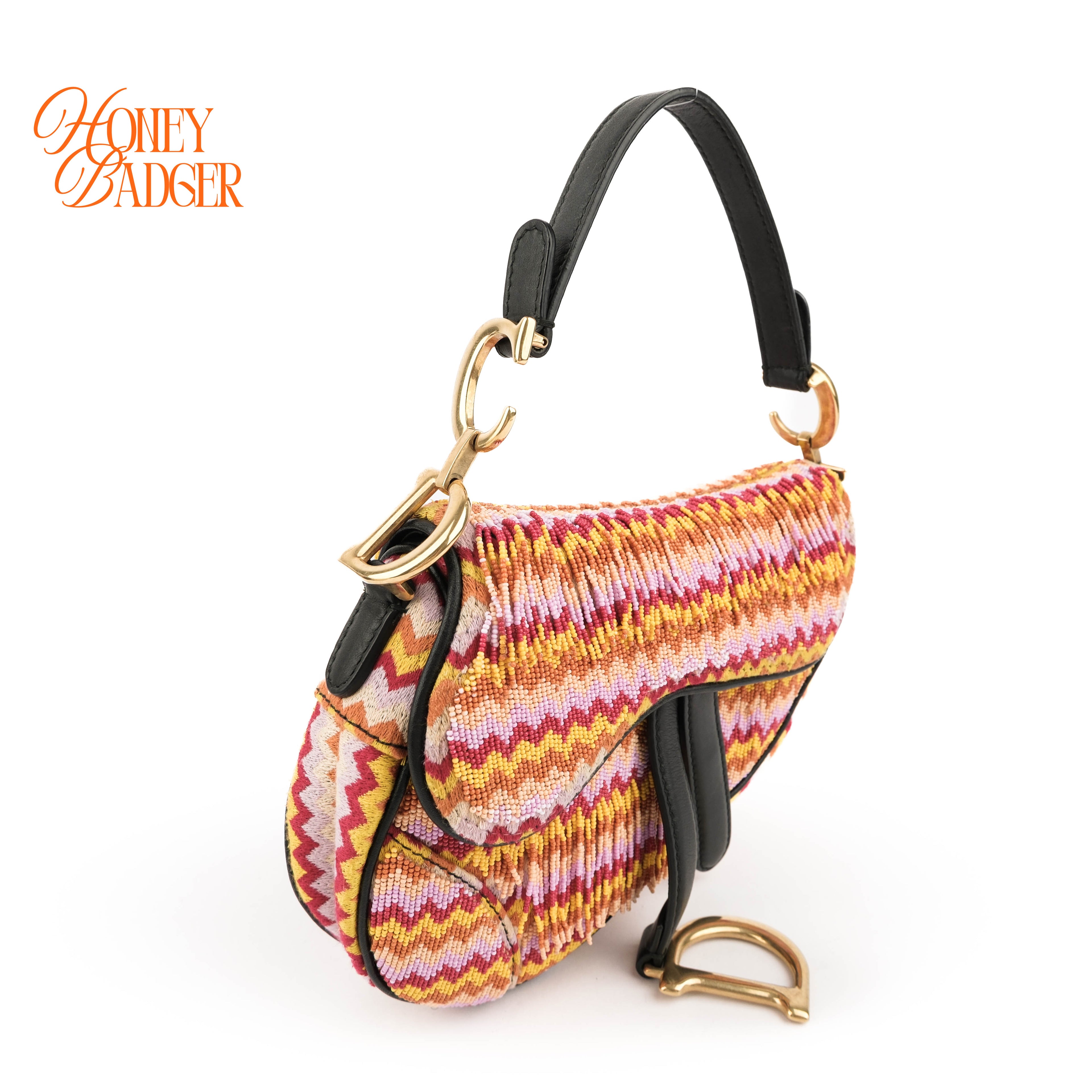 Christian Dior Beaded Saddle Bag - Multicolor Zig-Zag