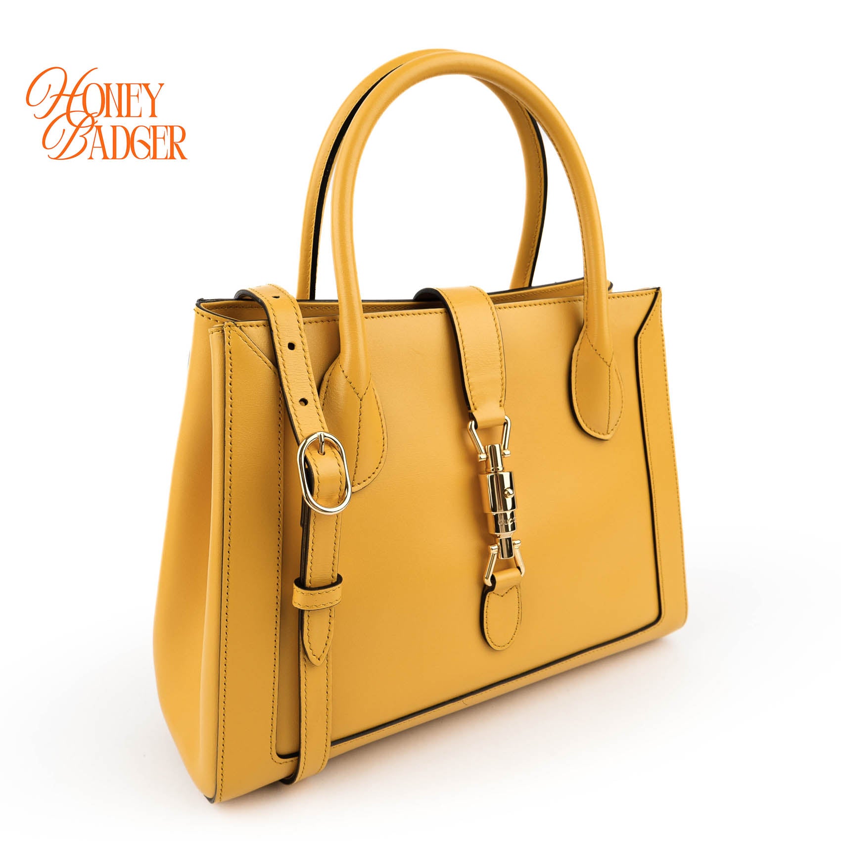 Gucci Jackie 1961 Piston Lock Yellow Leather Shoulder Tote Bag (Medium)