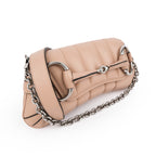Gucci Horsebit 1955 Small Chain Shoulder Bag Quilted Leather Beige Silver Hardware