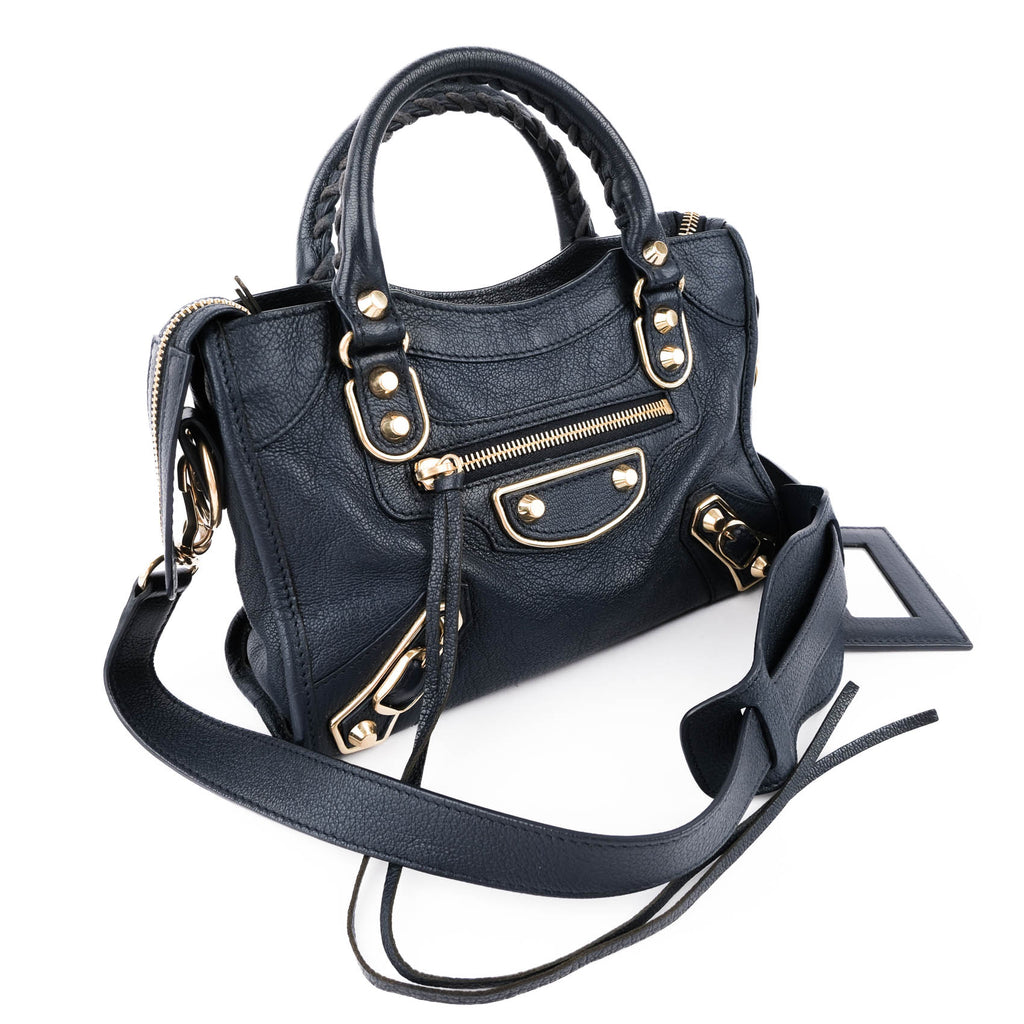 Balenciaga Classic City Mini Navy Leather Shoulder Mini City Crossbody Bag 309544