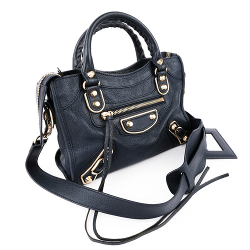 Balenciaga Classic City Mini Navy Leather Shoulder Mini City Crossbody Bag 309544