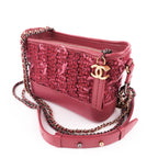 Chanel Gabrielle Small Hobo Bag A91810 Pink Tweed Calfskin Leather Mixed Hardware CC Logo Crossbody Chain Shoulder