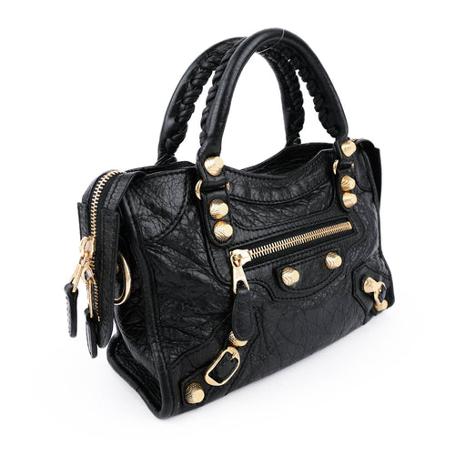 Balenciaga Classic City Mini with Giant 12 Gold Hardware (Black Lambskin)