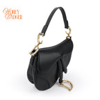 Dior Small Saddle Bag Black Smooth Calfskin Shoulder Bag Antique Gold Hardware