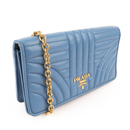 PRADA Diagramme Leather Wallet on Chain (WOC) - Astrale Blue - Model 1ZH044