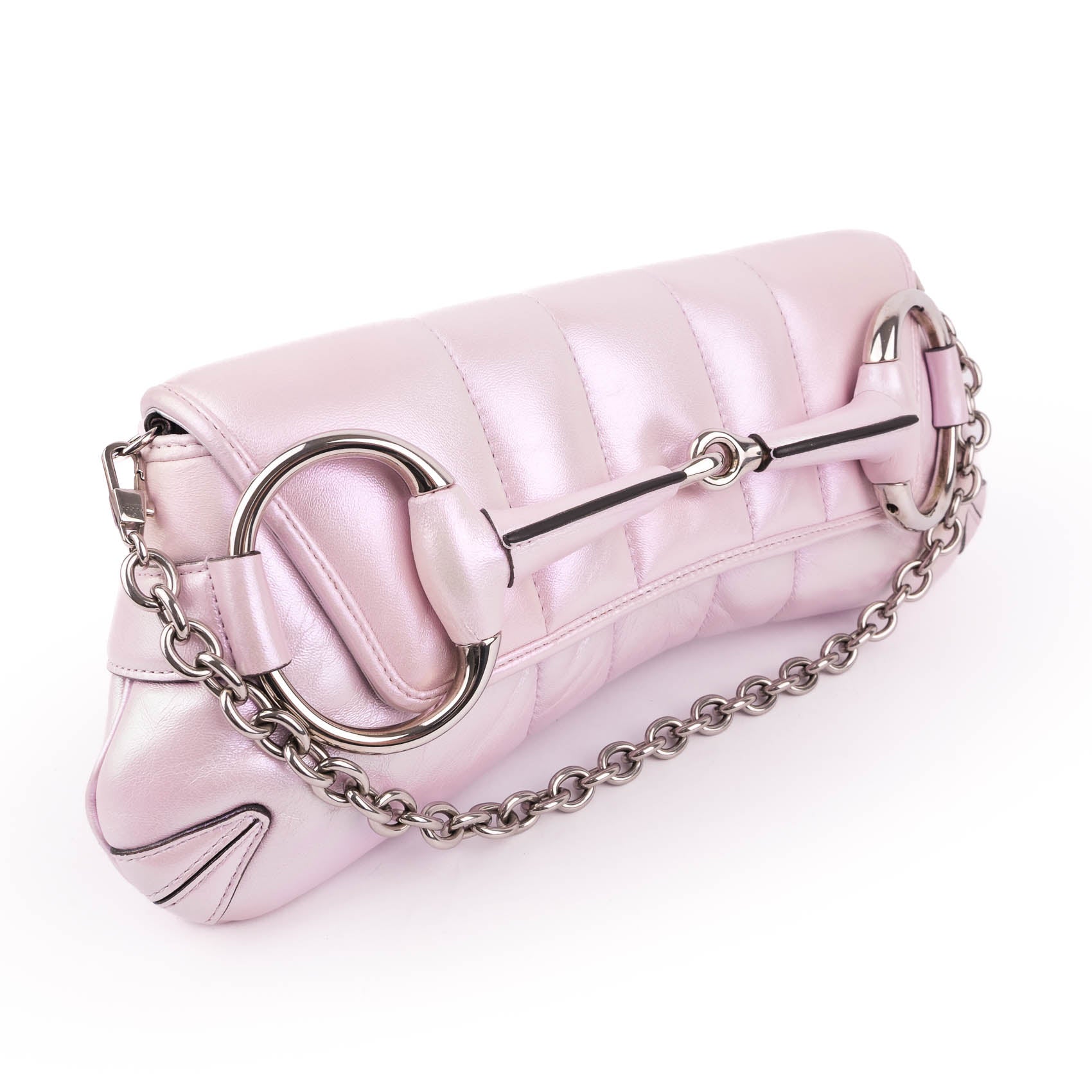 Gucci Metallic Purple Quilted Leather Large Horsebit Chain Bag with Silver Hardware