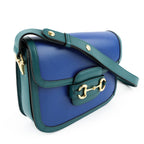 Gucci Horsebit 1955 Small Shoulder Bag in Imperial Blue and Pavone Green Leather