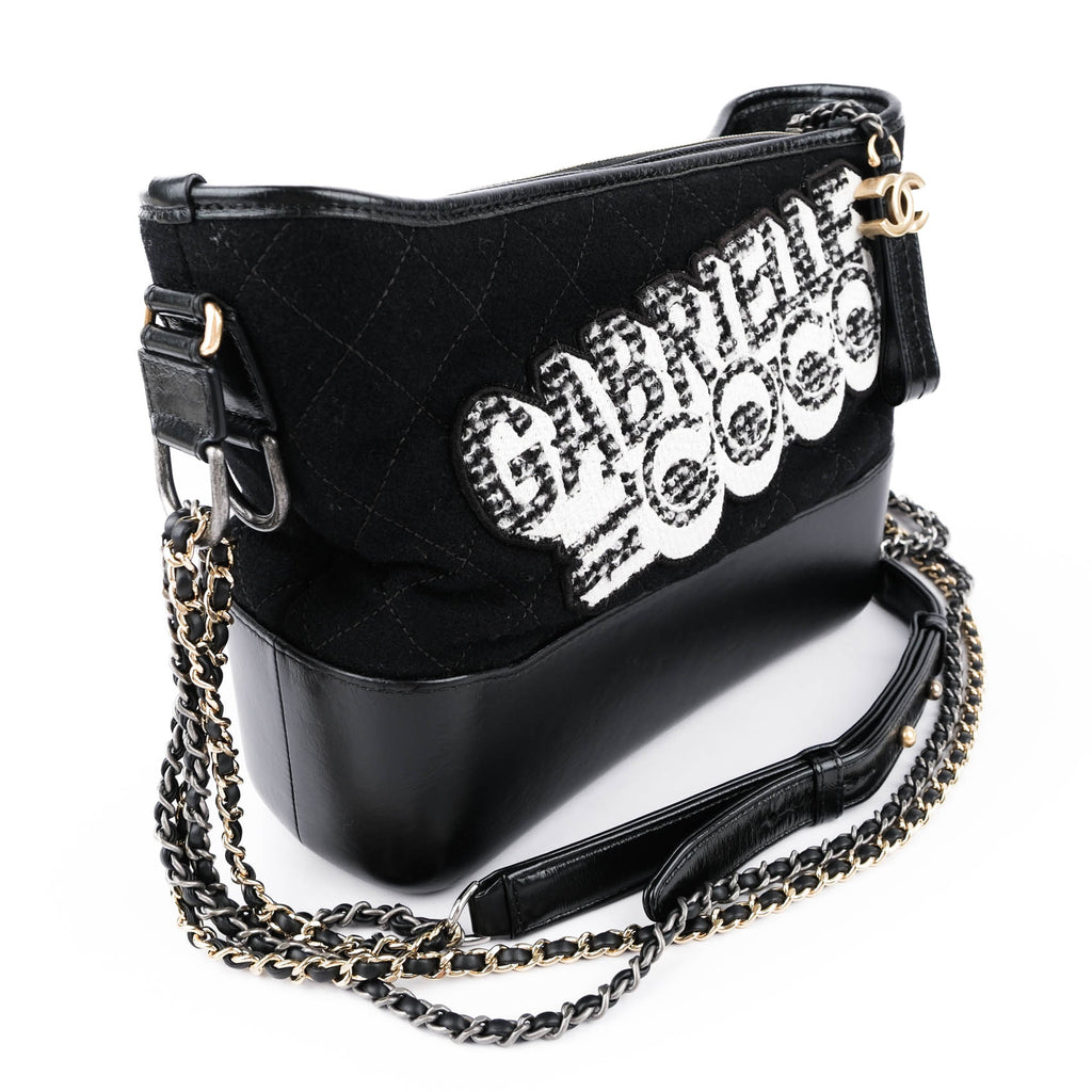 Chanel Medium Gabrielle Hobo Bag in Black Felt and Calfskin
