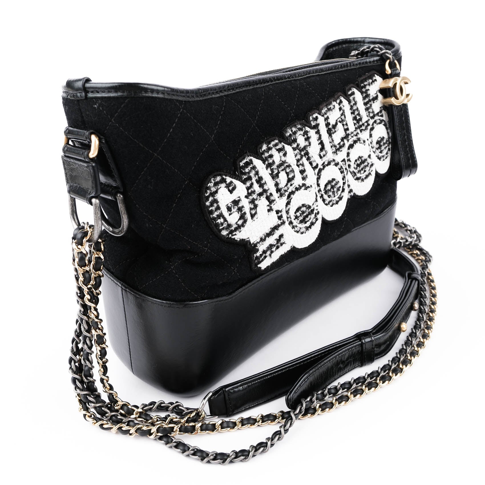 Chanel Medium Gabrielle Hobo Bag in Black Felt and Calfskin