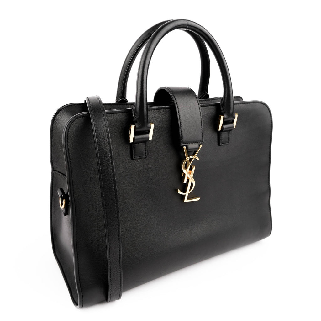 Saint Laurent Paris Monogram Baby Cabas 2-Way Handbag Smooth Leather Black Gold Hardware
