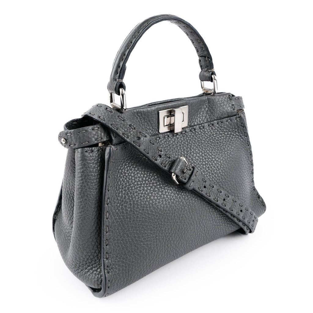 Fendi Selleria Mini Peekaboo 2-Way Handbag Cuoio Roma Leather Gray 8BN244 Silver Hardware