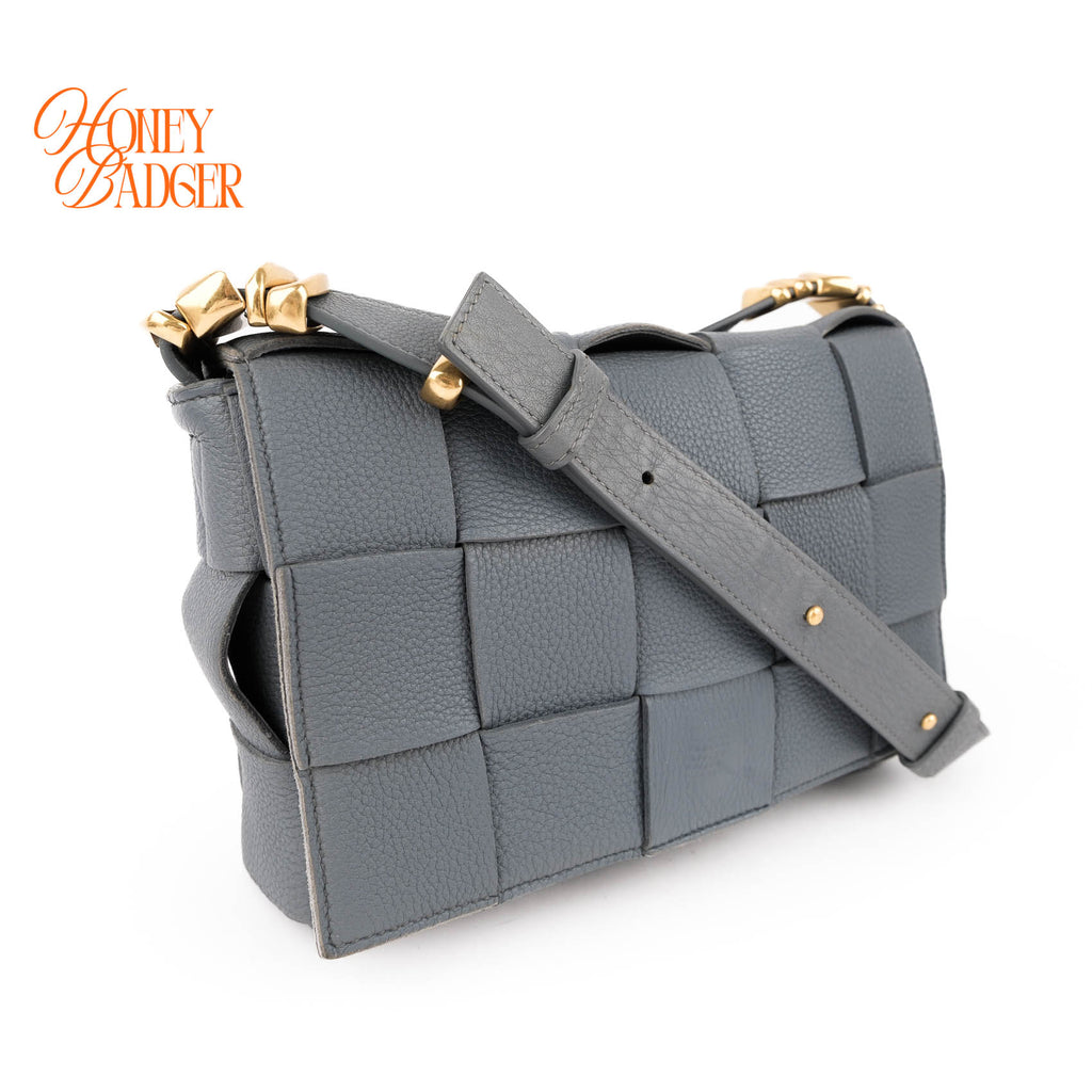 Authentic Bottega Veneta Cassette Crossbody Bag | Intrecciato Grain Leather | Blue-Grey