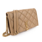 Saint Laurent Paris Becky Leather Chain Wallet in Beige