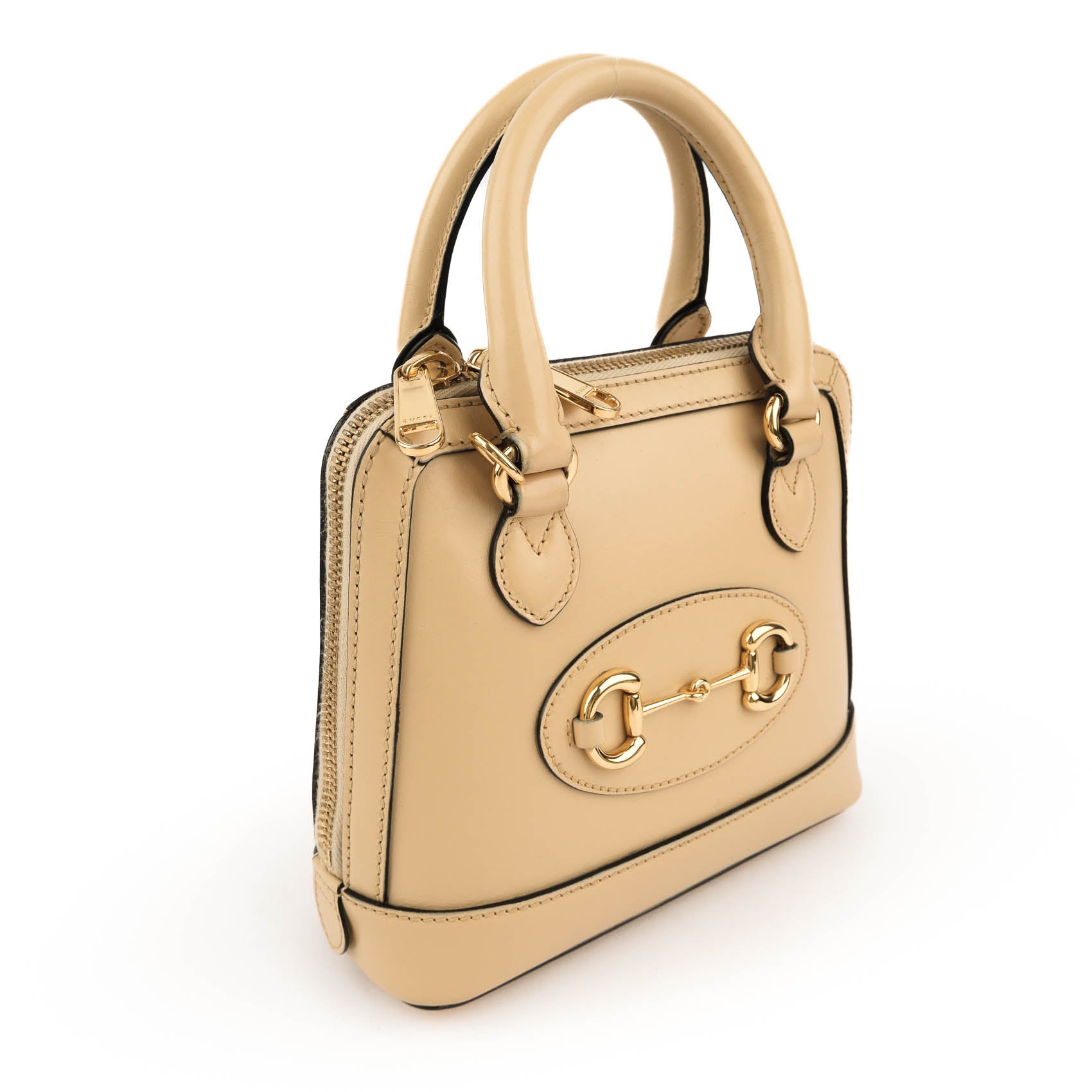 Gucci Horsebit 1955 Mini Top Handle Bag 640716 Smooth Leather Beige Gold Hardware 2-Way